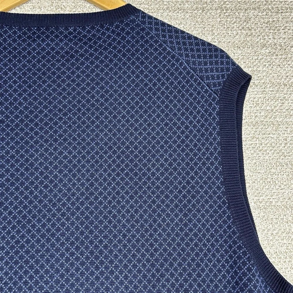 Brooks Brothers Vest L Diamond Cotton‎ V Neck Preppy Academia Grandpa Blue Golf